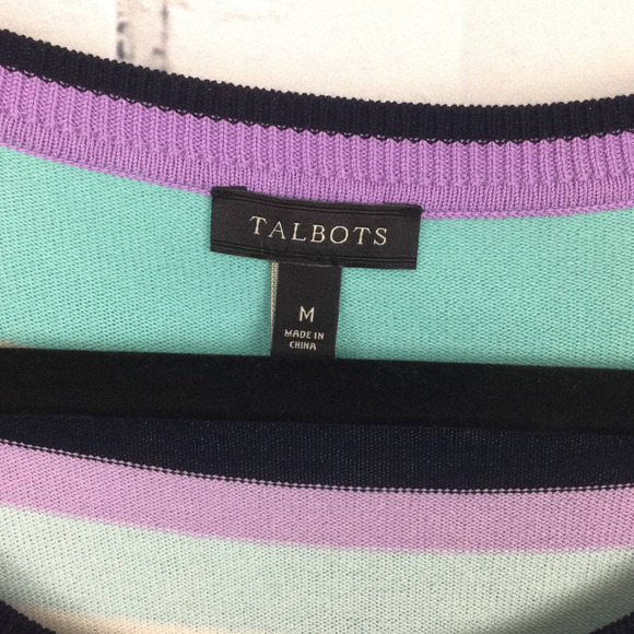 Talbots Scoop Neck Classic Lightweight Striped Preppy Casual Knit Sweater M - Picture 5 of 12